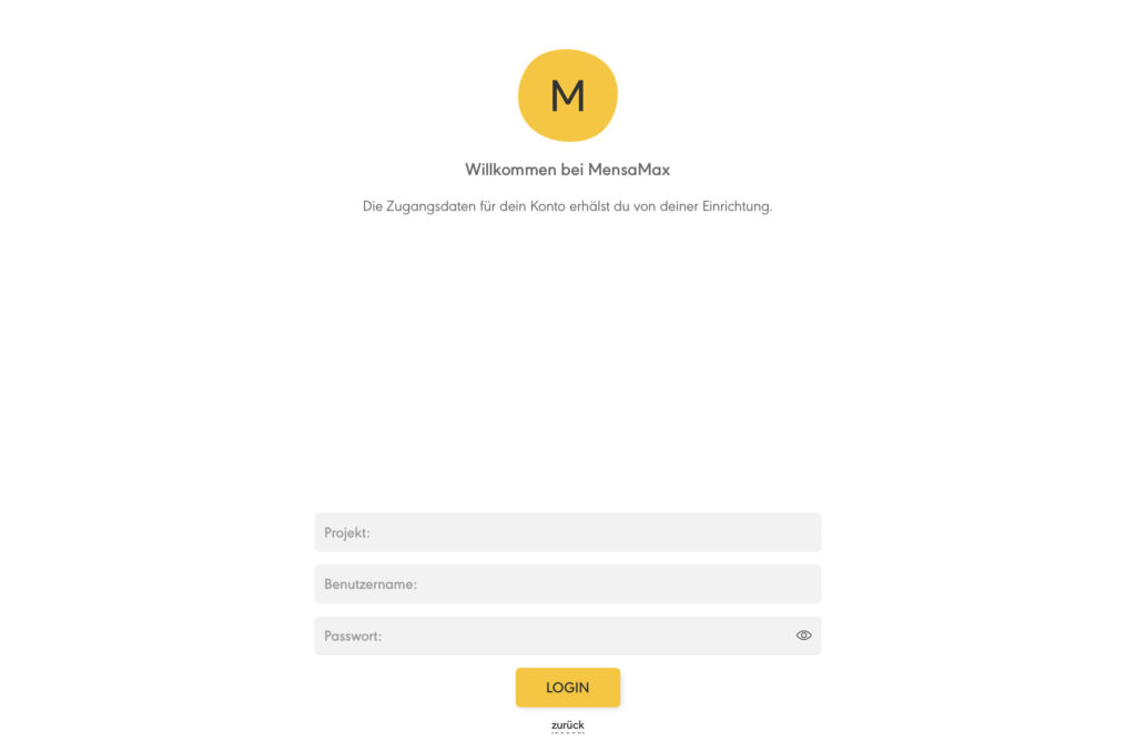 Anmeldemaske in der MensaMax App