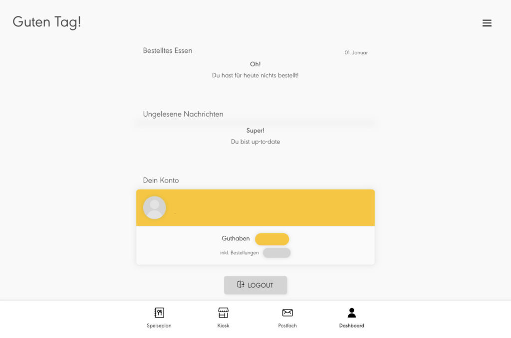 Dashboaard in der MensaMax App
